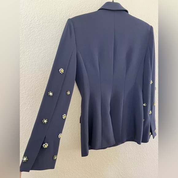 New Cinq A Sept Cheyenne Rhinestone Flower Blazer in Navy Size 4 - Picture 8 of 12